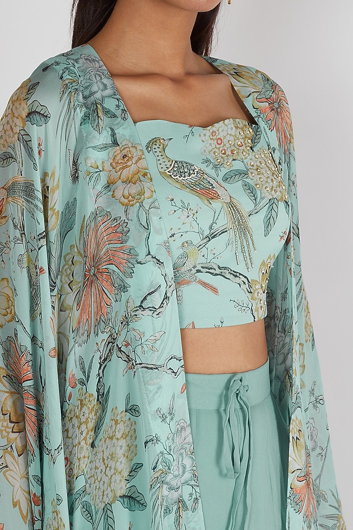 Sky Blue Printed Jacket Set by Paulmi & Harsh at Pernia's Pop Up Shop