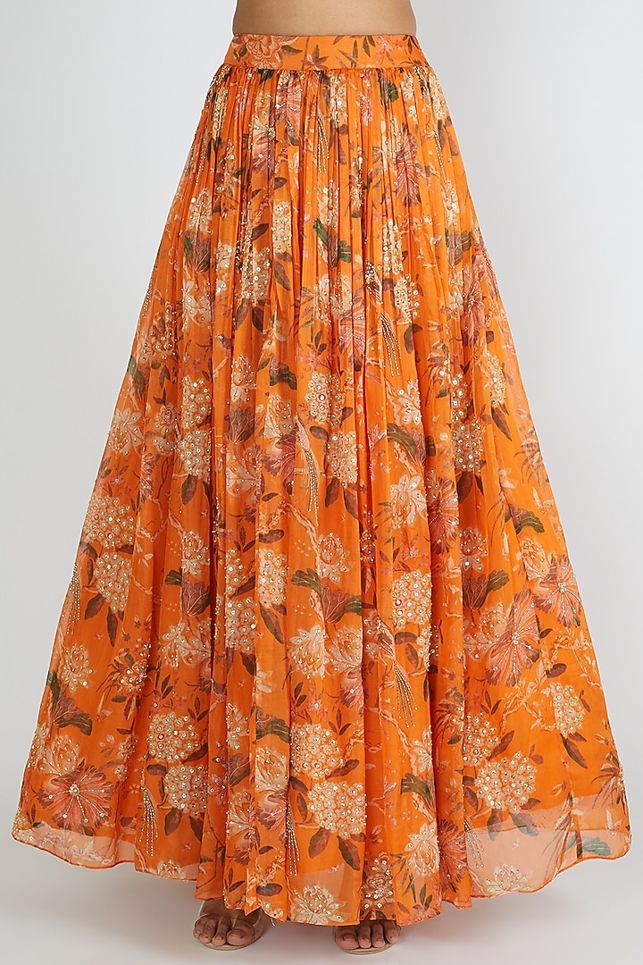 Orange Viscose Organza Embroidered Wedding Lehenga Set by Paulmi & Harsh at Pernia's Pop Up Shop