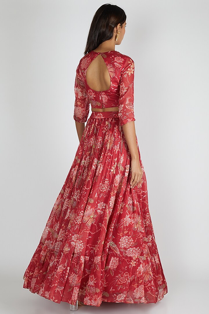 Fuchsia Pink Viscose Organza Embroidered Wedding Lehenga Set by Paulmi & Harsh at Pernia's Pop Up Shop