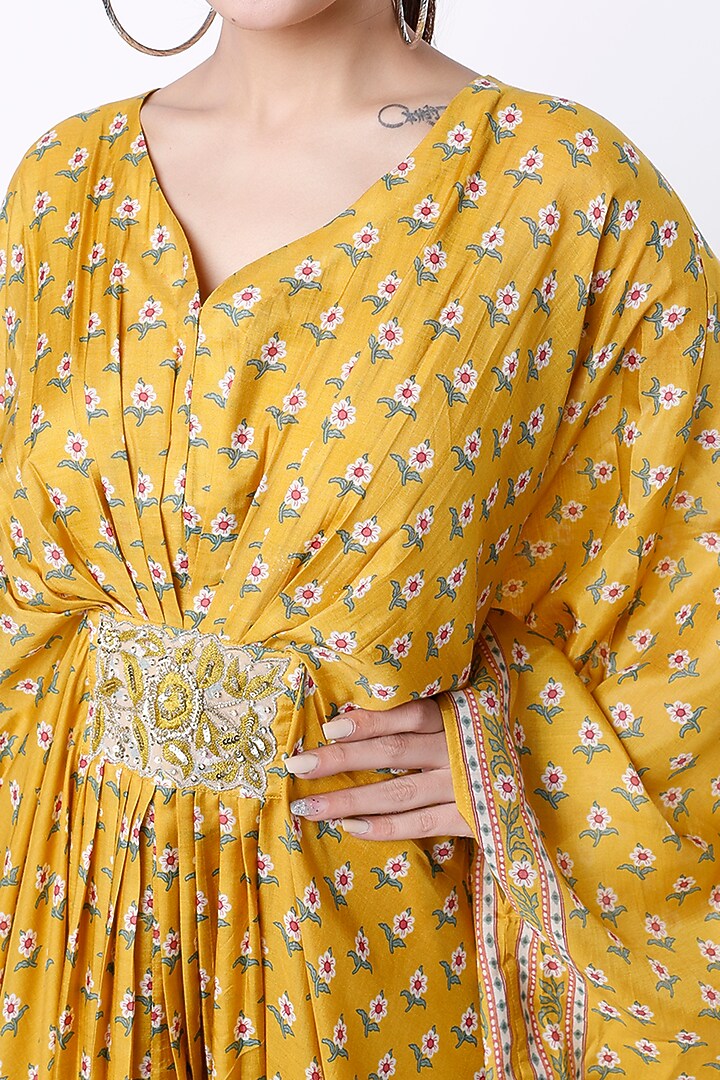 Mustard Printed Kaftan With Inner by Paulmi & Harsh at Pernia's Pop Up Shop