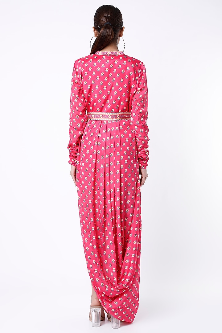 Rani Pink Printed Cowl Summer Dress With Belt by Paulmi & Harsh at Pernia's Pop Up Shop