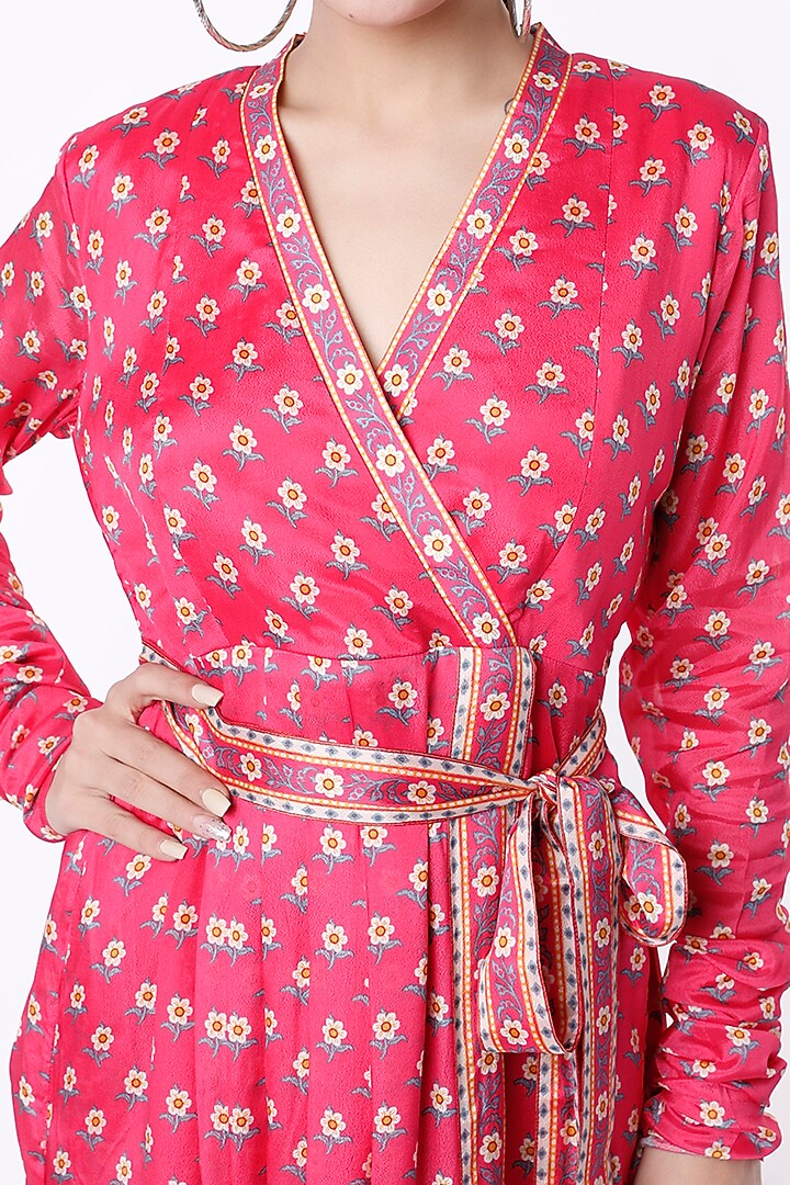 Rani Pink Printed Cowl Summer Dress With Belt by Paulmi & Harsh at Pernia's Pop Up Shop