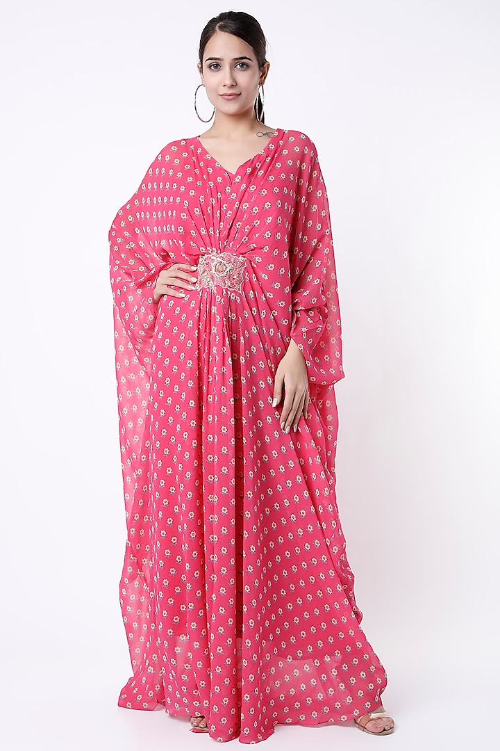 Rani Pink Printed Kaftan With Inner by Paulmi & Harsh at Pernia's Pop Up Shop