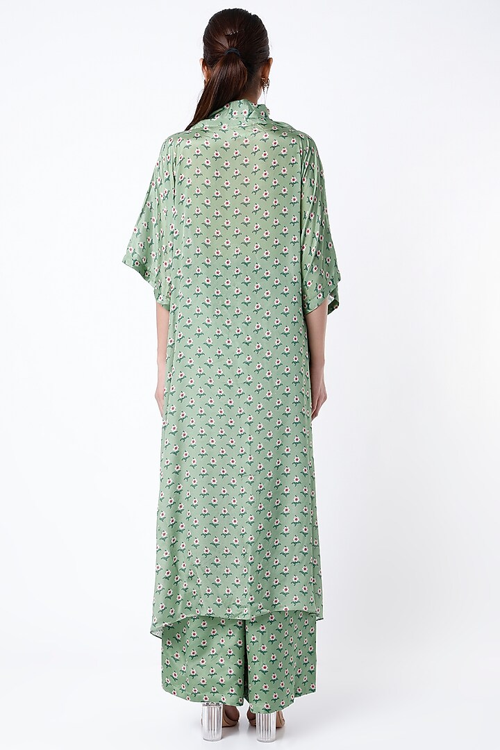 Pista Green Printed Kimono Kurta Set by Paulmi & Harsh at Pernia's Pop Up Shop