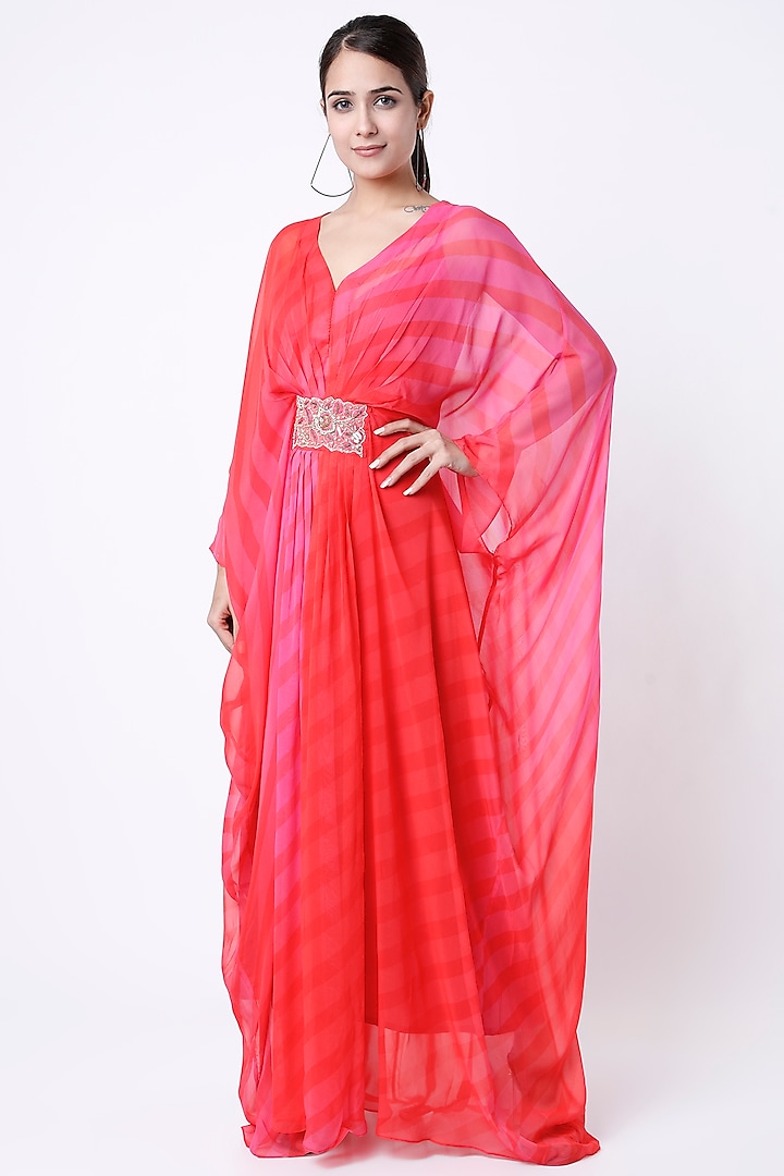 Rani Pink Printed Kaftan With Inner by Paulmi & Harsh