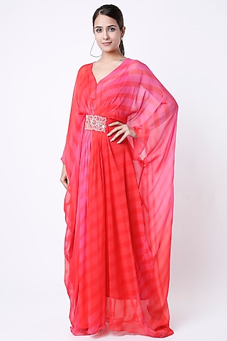 Rani Pink Printed Kaftan With Inner by Paulmi & Harsh