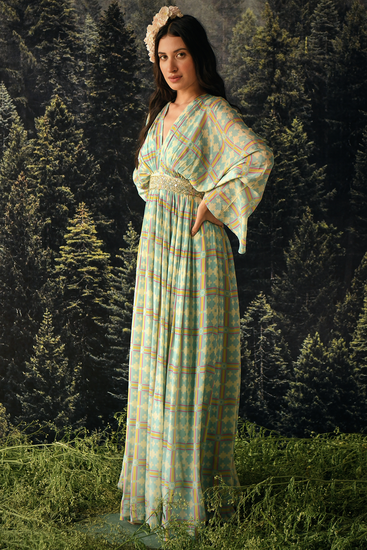 Blue Printed Kaftan Set by Paulmi & Harsh at Pernia's Pop Up Shop