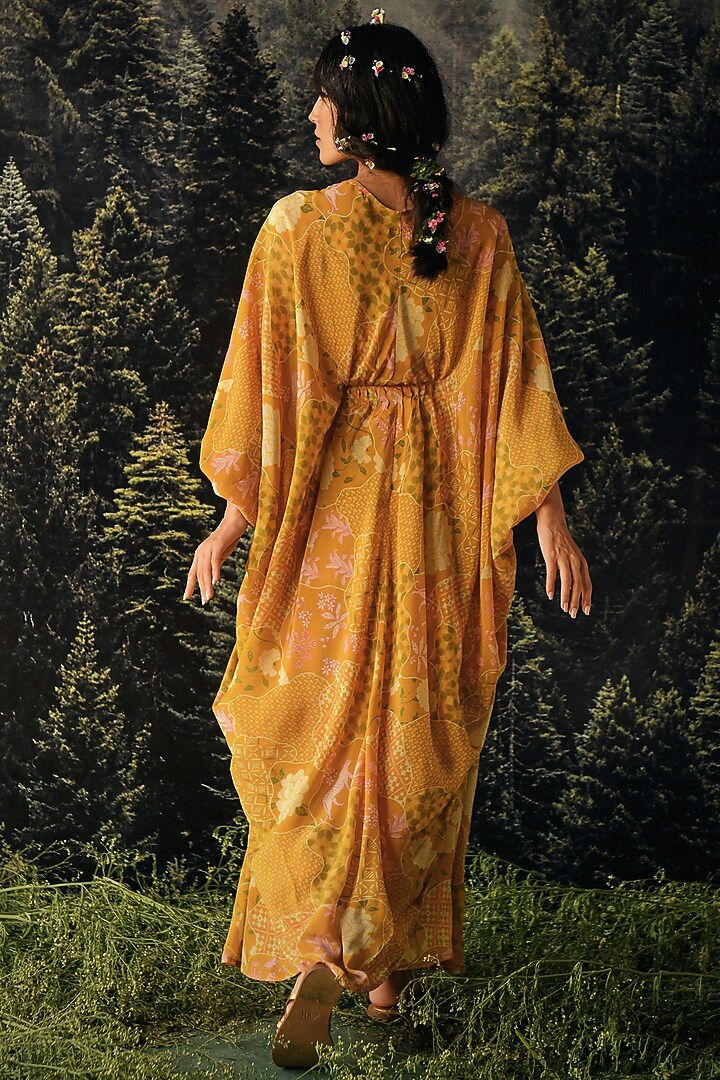 Orange Crepe Geometric Printed Jacket Vacation Dress With Belt by Paulmi & Harsh at Pernia's Pop Up Shop