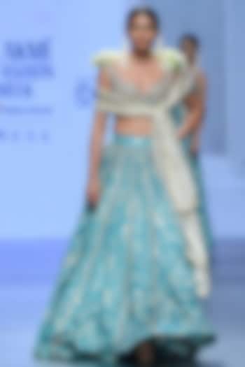 Ice Blue Russian Silver Jacquard Embroidered Wedding Lehenga Set by Paulmi & Harsh at Pernia's Pop Up Shop