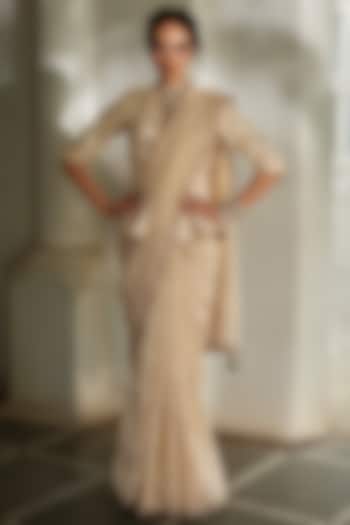 Spanish Pink Jamawar Jacquard Draped Wedding Saree Set by Paulmi & Harsh at Pernia's Pop Up Shop