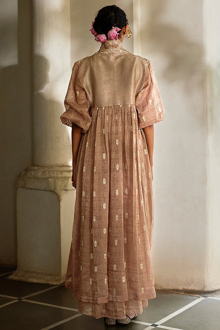 Vintage Brown Tissue & Jamawar Embroidered Jacket With Dress by Paulmi & Harsh at Pernia's Pop Up Shop
