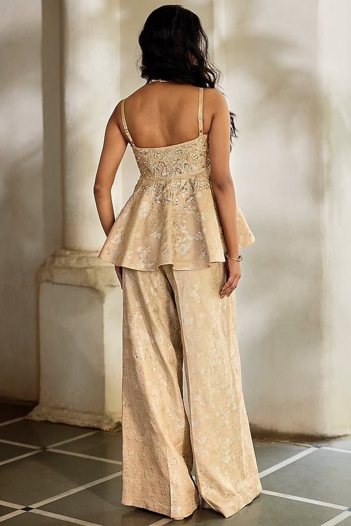 Cream Jacquard Hand Embroidered Co-Ord Set by Paulmi & Harsh at Pernia's Pop Up Shop