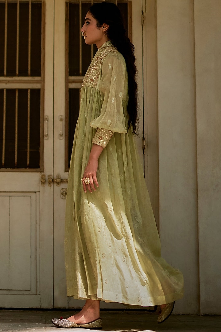 Pista Green Jamawar Jacquard Embroidered Jacket Set by Paulmi & Harsh at Pernia's Pop Up Shop