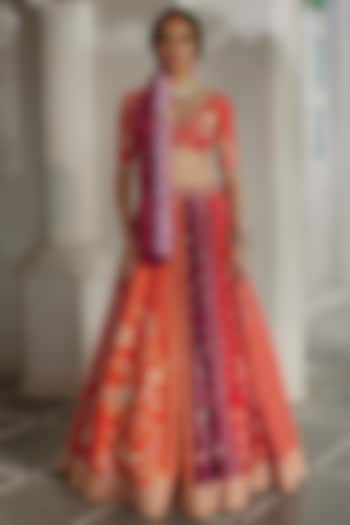 Multi-Colored Chiniya Silk Sequins Embellished Kalidar Bridal Lehenga Set by Paulmi & Harsh at Pernia's Pop Up Shop