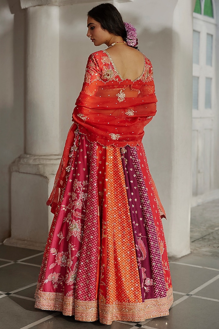 Multi-Colored Chiniya Silk Sequins Embellished Kalidar Bridal Lehenga Set by Paulmi & Harsh at Pernia's Pop Up Shop