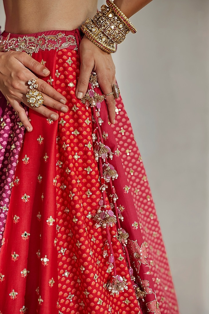 Multi-Colored Chiniya Silk Sequins Embellished Kalidar Bridal Lehenga Set by Paulmi & Harsh at Pernia's Pop Up Shop