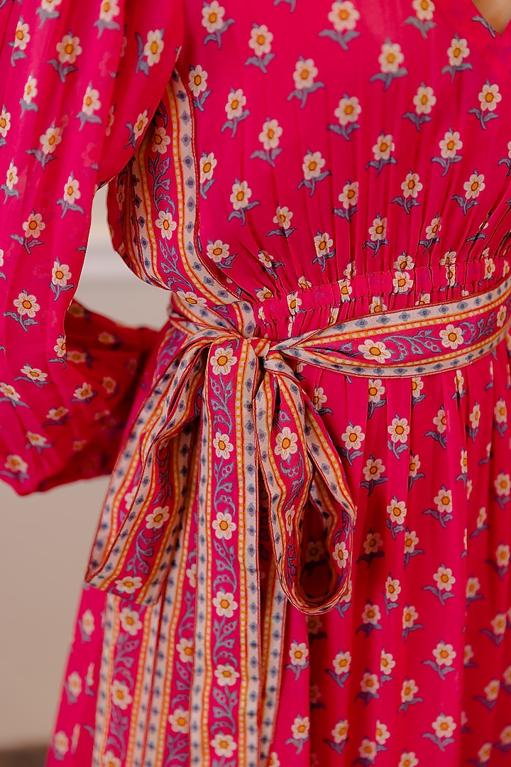 Hot Pink Cotton Silk Summer Dress With Inner by Paulmi & Harsh at Pernia's Pop Up Shop