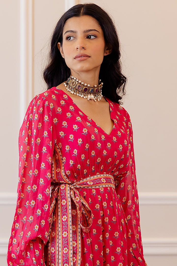 Hot Pink Cotton Silk Summer Dress With Inner by Paulmi & Harsh at Pernia's Pop Up Shop