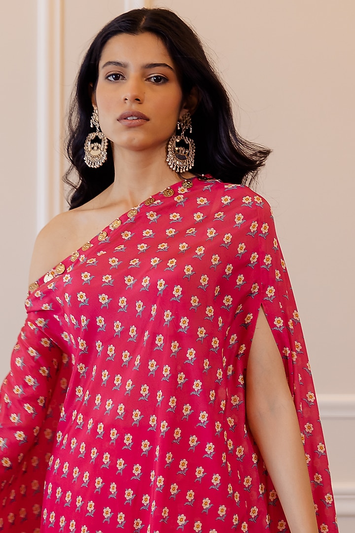 Hot Pink Cotton Silk One-Shoulder Kurta Set by Paulmi & Harsh at Pernia's Pop Up Shop