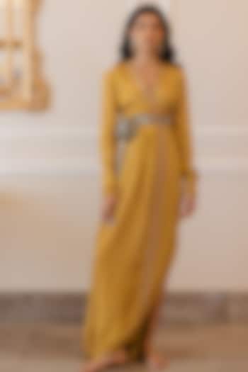 Mustard Cotton Silk Dress by Paulmi & Harsh