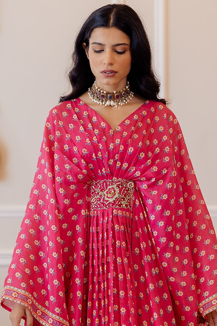 Hot Pink Cotton Silk Kaftan With Inner by Paulmi & Harsh at Pernia's Pop Up Shop