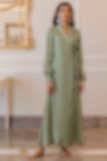 Pista Green Crepe Wrap-Around Summer Dress by Paulmi & Harsh at Pernia's Pop Up Shop