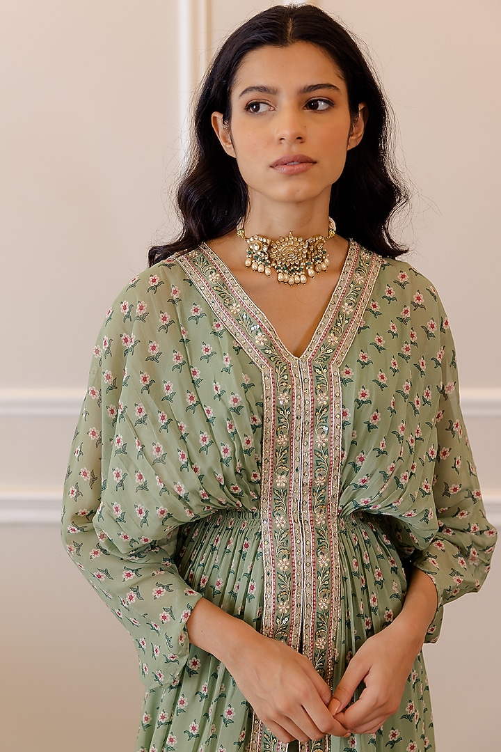 Pista Green Georgette Kaftan With Inner by Paulmi & Harsh at Pernia's Pop Up Shop
