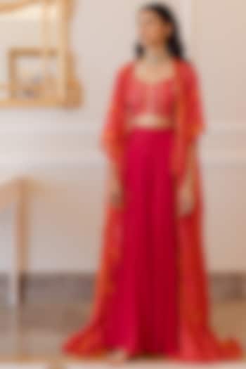 Cherry Red Organza Jacket Set by Paulmi & Harsh at Pernia's Pop Up Shop