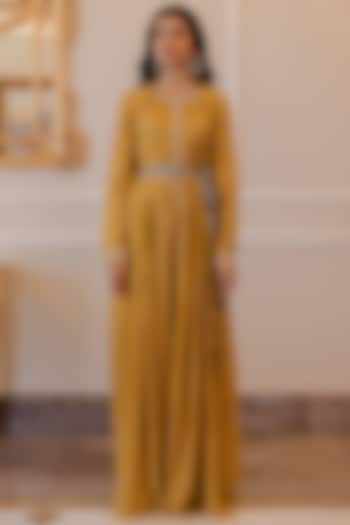 Mustard Dress In Cotton Silk by Paulmi & Harsh