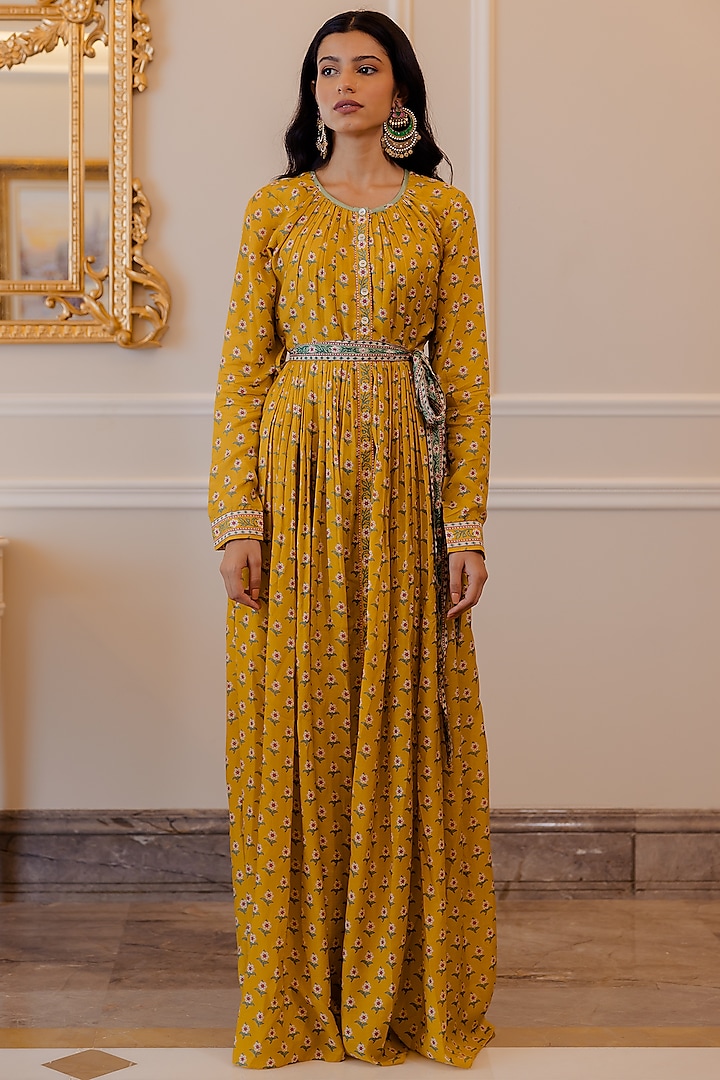 Mustard Dress In Cotton Silk by Paulmi & Harsh at Pernia's Pop Up Shop