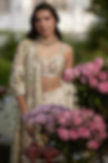 Ivory Chiniya Silk Floral Printed Jacket Set by Paulmi & Harsh at Pernia's Pop Up Shop