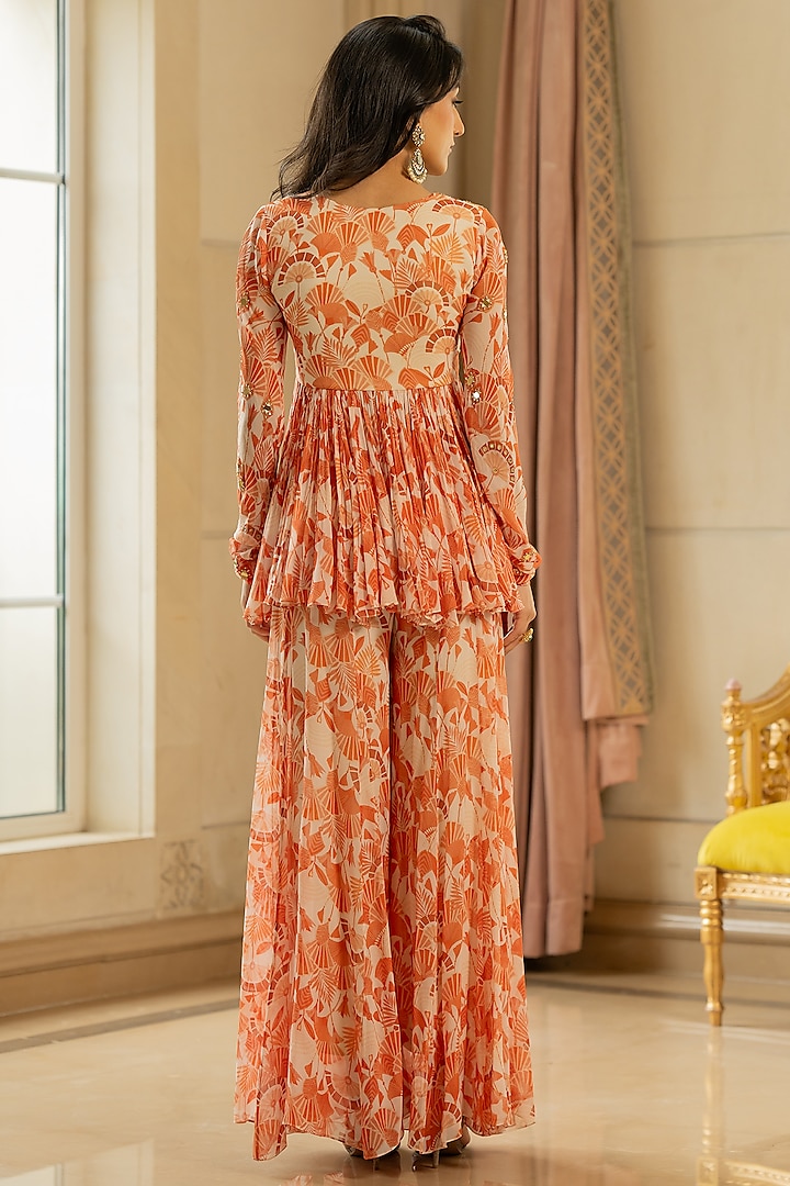 Orange Georgette Floral Printed Palazzo Set by Paulmi & Harsh at Pernia's Pop Up Shop