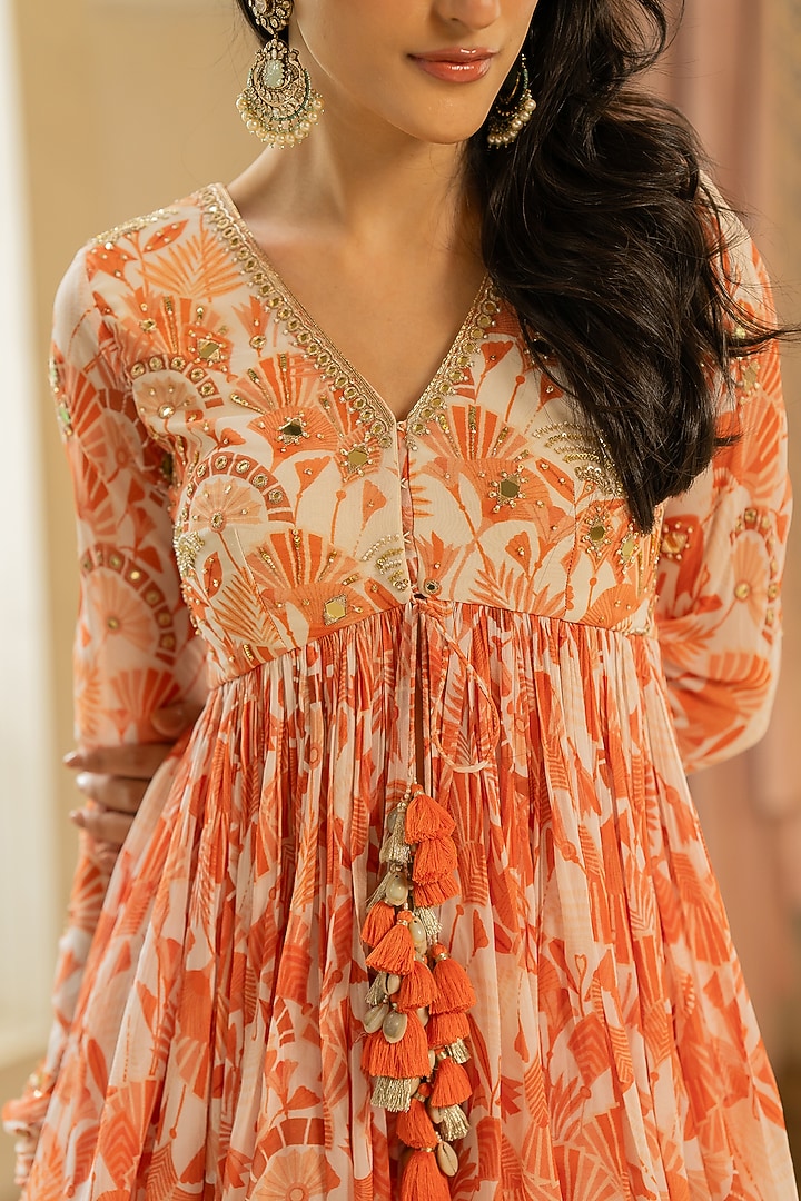 Orange Georgette Floral Printed Palazzo Set by Paulmi & Harsh at Pernia's Pop Up Shop