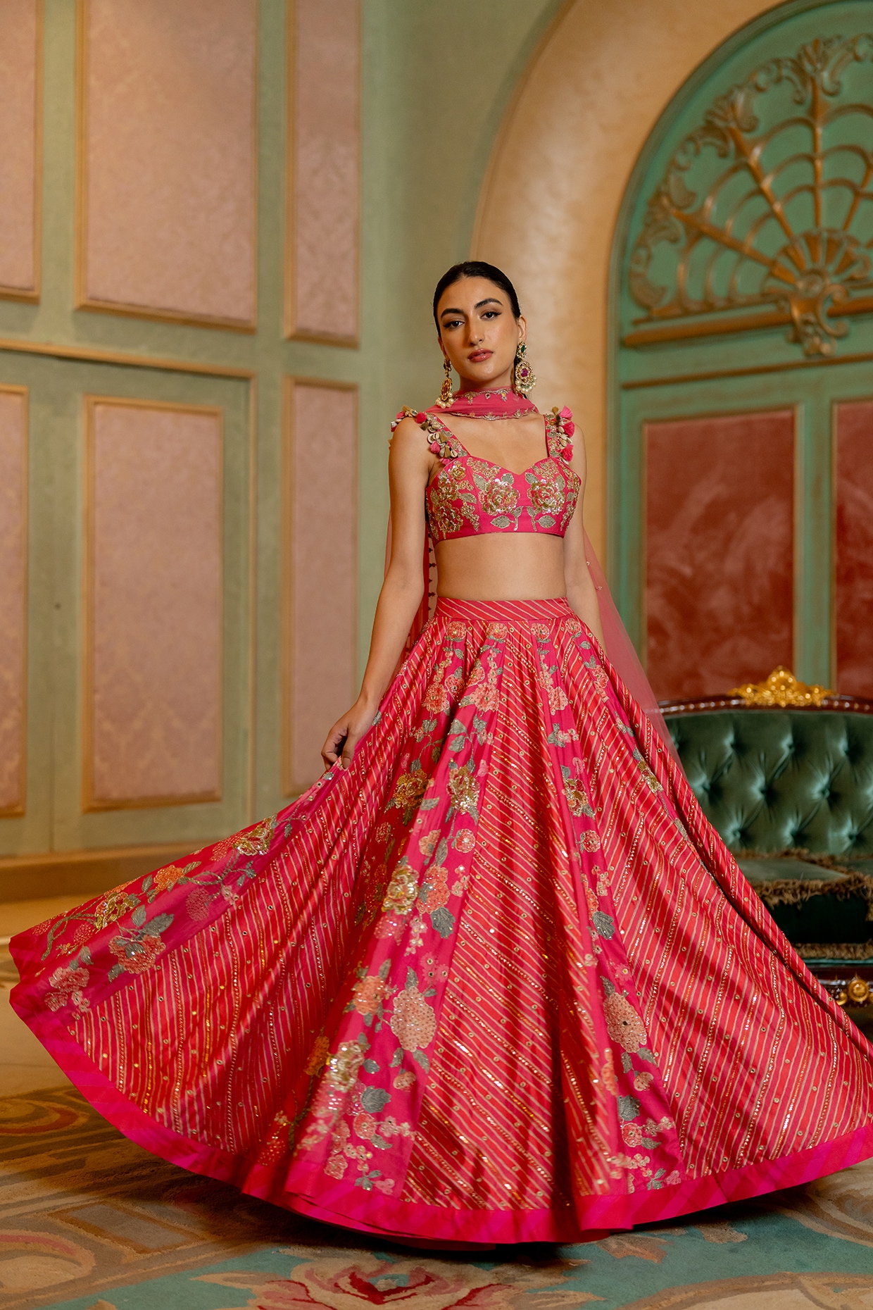 Pink Floral popular Satin Embroidered Lehenga Choli For Women Indian Skirt Wedding Lehenga ReadyTowear Lehenga For Girls Made To Fit