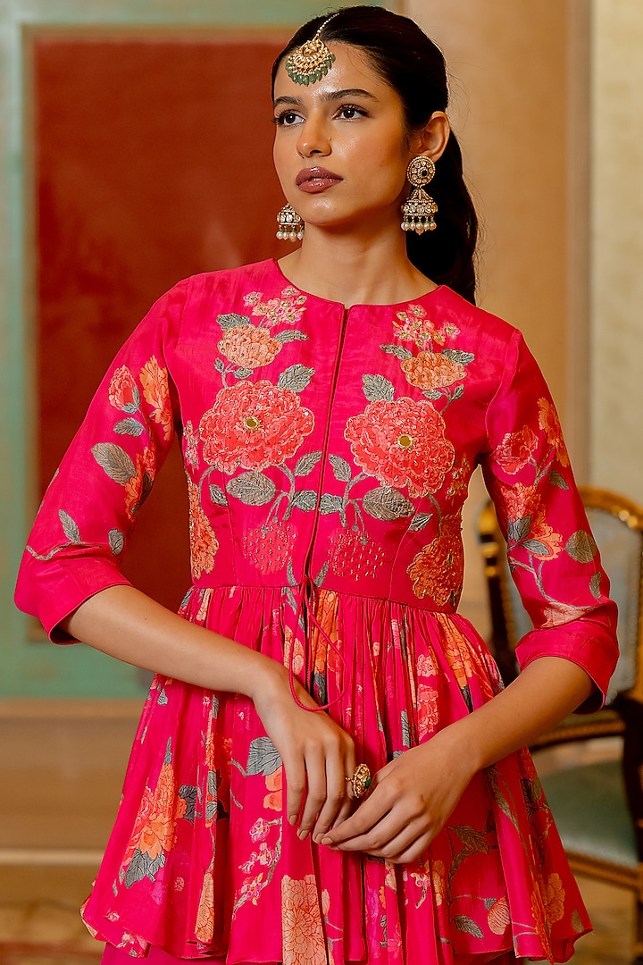 Pink Chiniya Silk Palazzo Set by Paulmi & Harsh at Pernia's Pop Up Shop