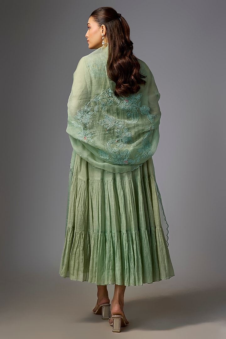 Wash Blue Malai Chanderi Embroidered Party Wear Anarkali Set by Paulmi & Harsh at Pernia's Pop Up Shop
