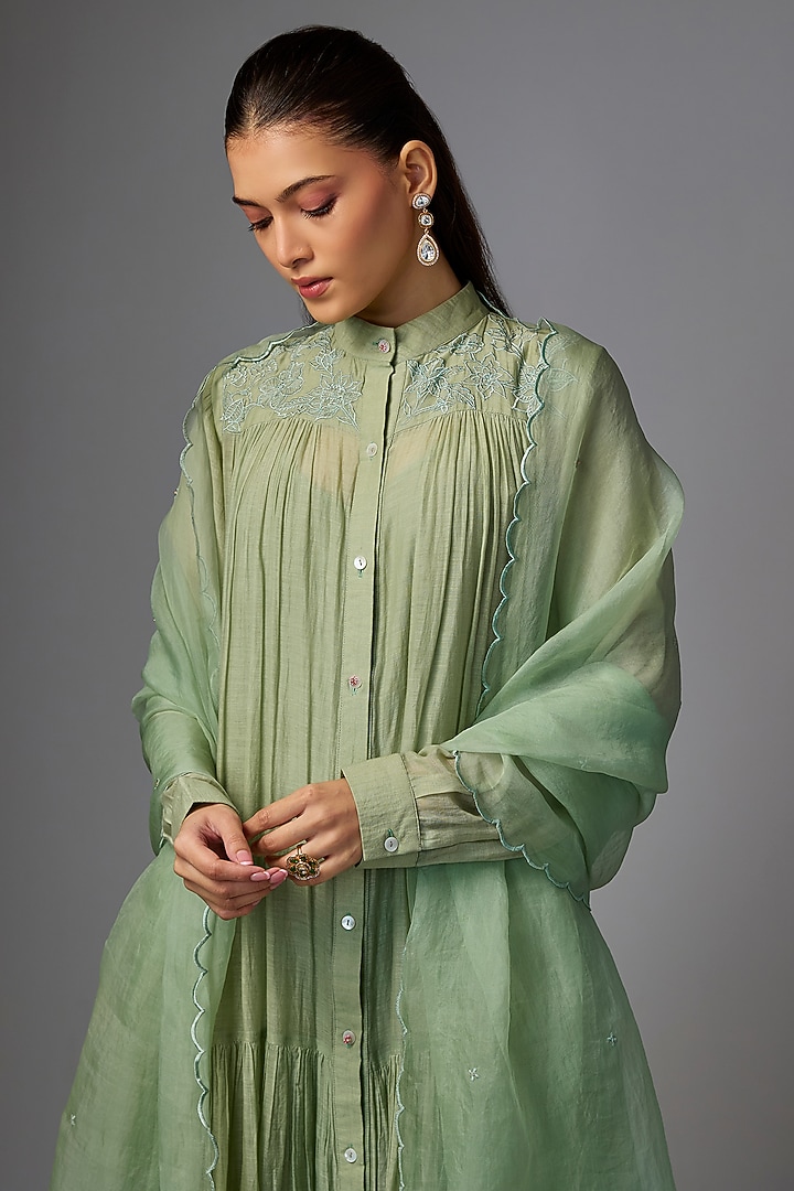 Wash Blue Malai Chanderi Embroidered Party Wear Anarkali Set by Paulmi & Harsh at Pernia's Pop Up Shop