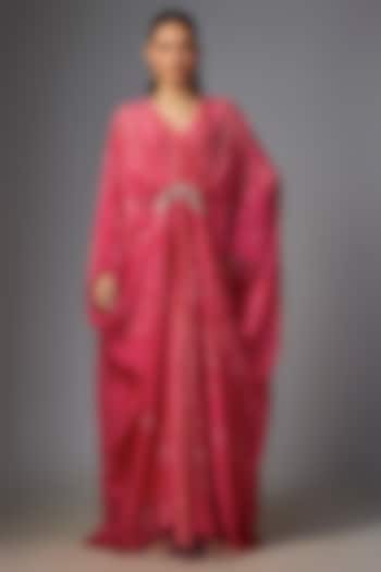 Pink Silk Organza Embroidered & Printed Kaftan by Paulmi & Harsh at Pernia's Pop Up Shop