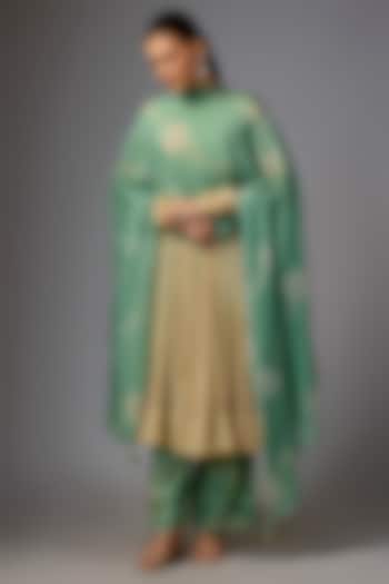 Ivory Malai Chanderi Embroidered Party Wear Anarkali Set by Paulmi & Harsh at Pernia's Pop Up Shop