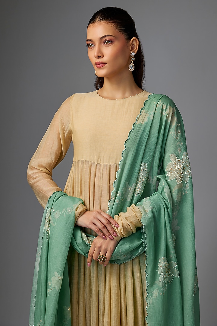 Ivory Malai Chanderi Embroidered Party Wear Anarkali Set by Paulmi & Harsh at Pernia's Pop Up Shop