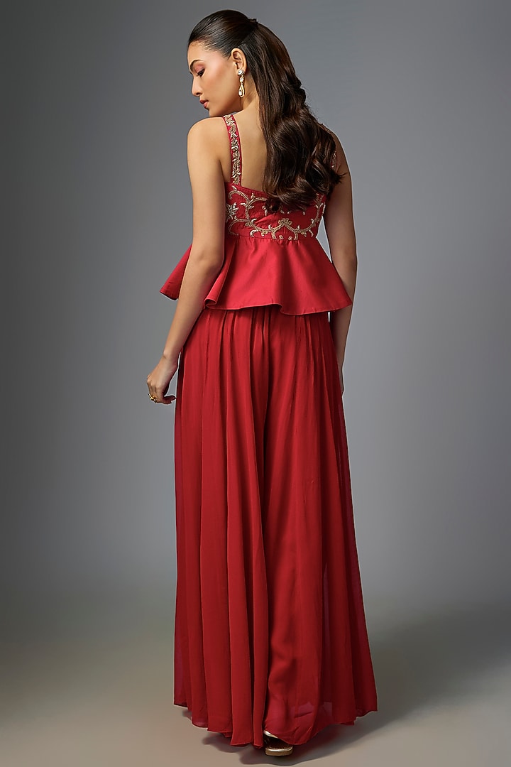 Scarlet Red Chiniya Silk Pant Set by Paulmi & Harsh at Pernia's Pop Up Shop