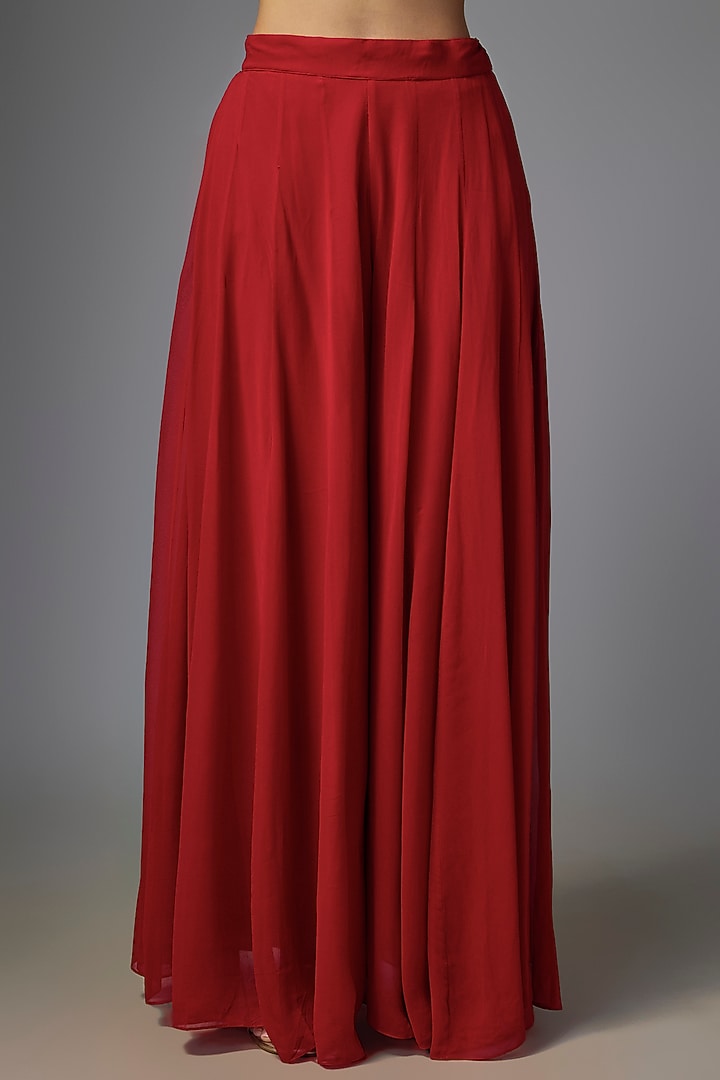 Scarlet Red Chiniya Silk Pant Set by Paulmi & Harsh at Pernia's Pop Up Shop