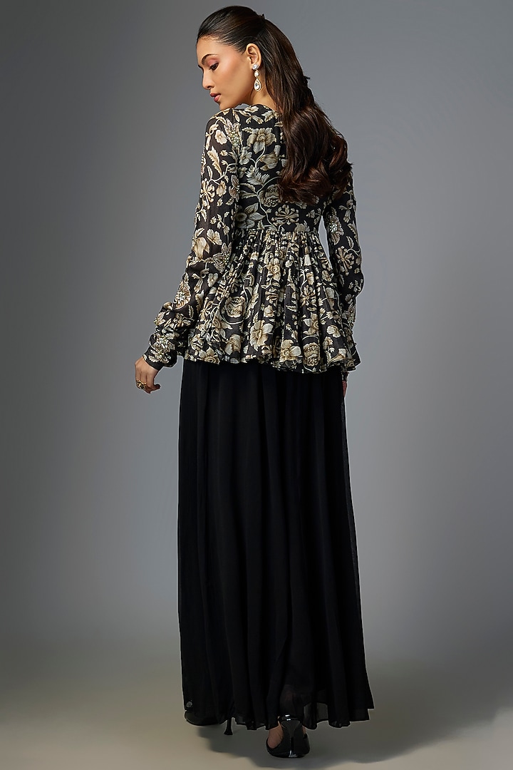 Black Chiniya Silk Palazzo Pant Set by Paulmi & Harsh at Pernia's Pop Up Shop