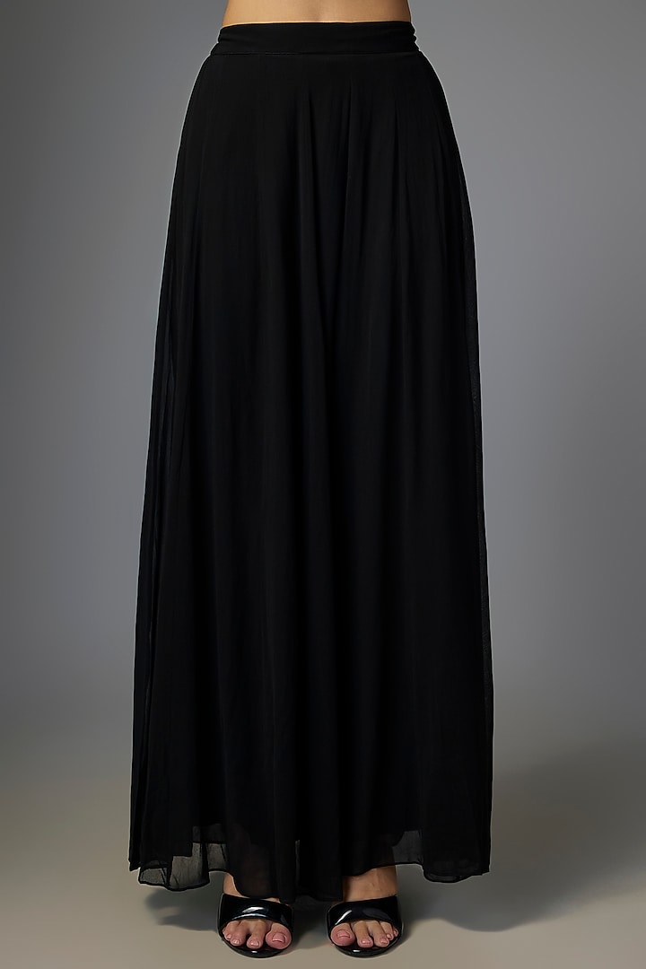 Black Chiniya Silk Palazzo Pant Set by Paulmi & Harsh at Pernia's Pop Up Shop