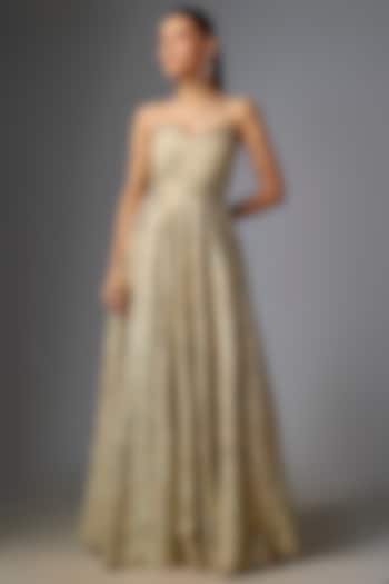 Ivory Russian Jacquard Hand Embroidered Jumpsuit by Paulmi & Harsh at Pernia's Pop Up Shop