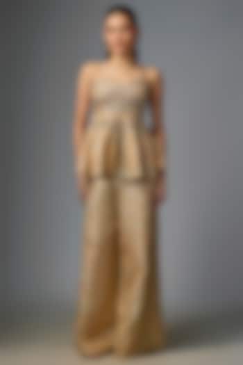 Beige Jacquard Zardosi Embroidered Pant Set by Paulmi & Harsh at Pernia's Pop Up Shop