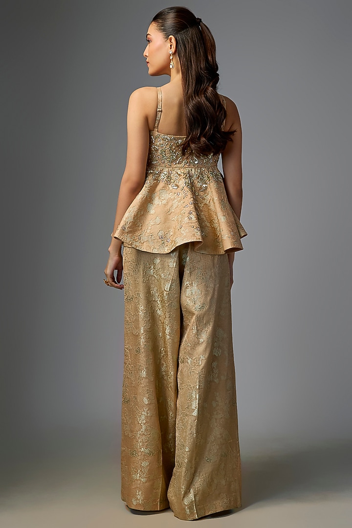 Beige Jacquard Zardosi Embroidered Pant Set by Paulmi & Harsh at Pernia's Pop Up Shop