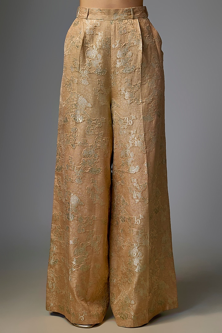 Beige Jacquard Zardosi Embroidered Pant Set by Paulmi & Harsh at Pernia's Pop Up Shop