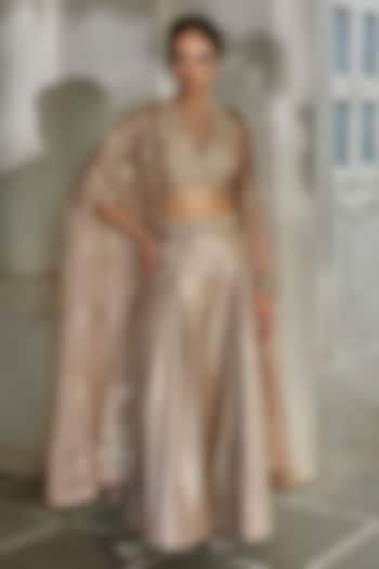 Chanterelle Pure Organza Hand Embroidered Cape Set by Paulmi & Harsh at Pernia's Pop Up Shop