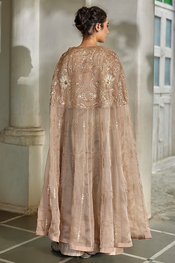 Chanterelle Pure Organza Hand Embroidered Cape Set by Paulmi & Harsh at Pernia's Pop Up Shop